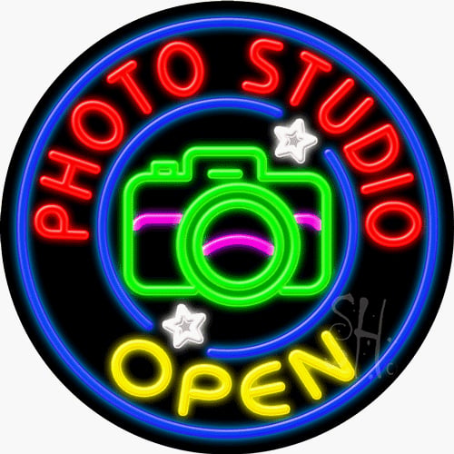 N102-1021-clear Multicolor Photo Studio Open Clear Backing Neon Sign - 26 x 26 in.