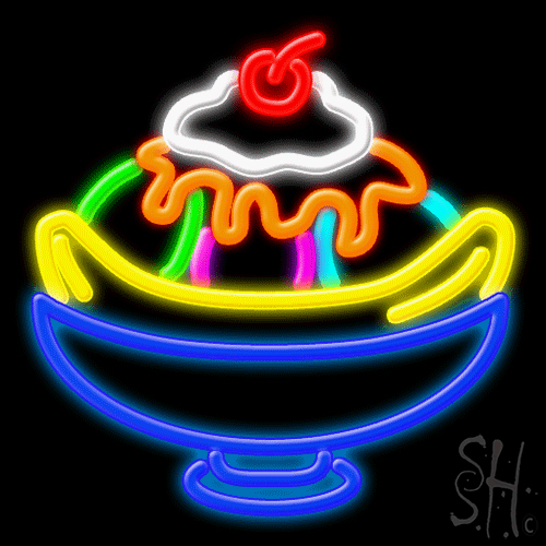 Multicolor Sundae Logo Clear Backing Neon Sign - 17 x 17 in.