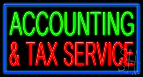 N102-0842-clear Blue Border Green & Red Accounting & Services Clear Backing Neon Sign - 20 x 37 in.
