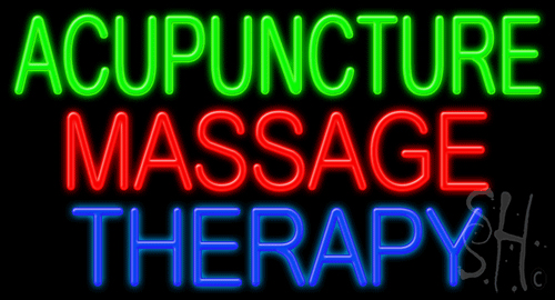 N102-0843-clear Blue Border Green & Red Acupuncture Massage Therapy Clear Backing Neon Sign - 20 x 37 in.