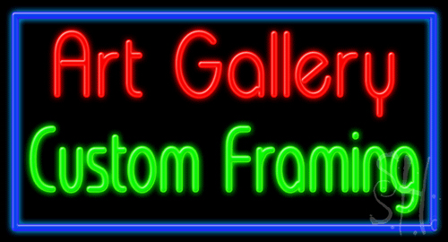 N102-0848-clear Blue Border Red & Green Art Gallery Custom Framing Clear Backing Neon Sign - 20 x 37 in.