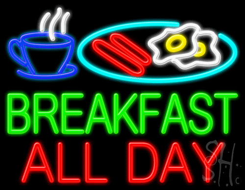 N102-0861-clear Multicolor Breakfast All Day Clear Backing Neon Sign - 24 x 31 in.