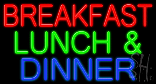 N102-0862-clear Red, Blue & Green Breakfast Lunch & Dinner Clear Backing Neon Sign - 20 x 37 in.