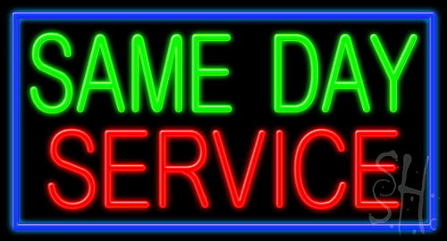 N102-0968-clear Blue Border Green & Red Same Day Service Clear Backing Neon Sign - 20 x 37 in.