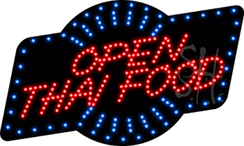 Everything Neon L100-10210 Open Thai Food Animated LED Sign 18" Tall x 30" Wide x 1" Deep -  The Sign Store
