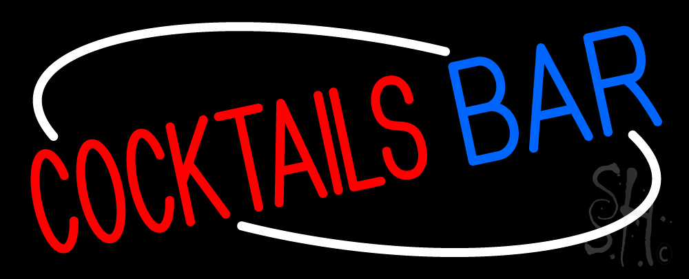 13 x 32 in. Round Cocktail Bar Neon Sign - Red, Blue & White
