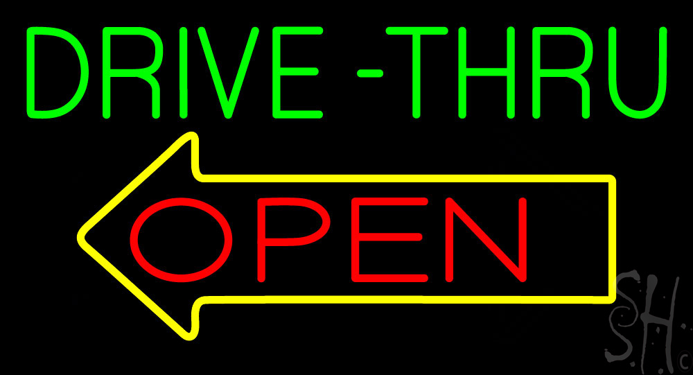 Everything Neon  Drive Thru Open with Arrow LED Neon Sign 13 x 24 - inches