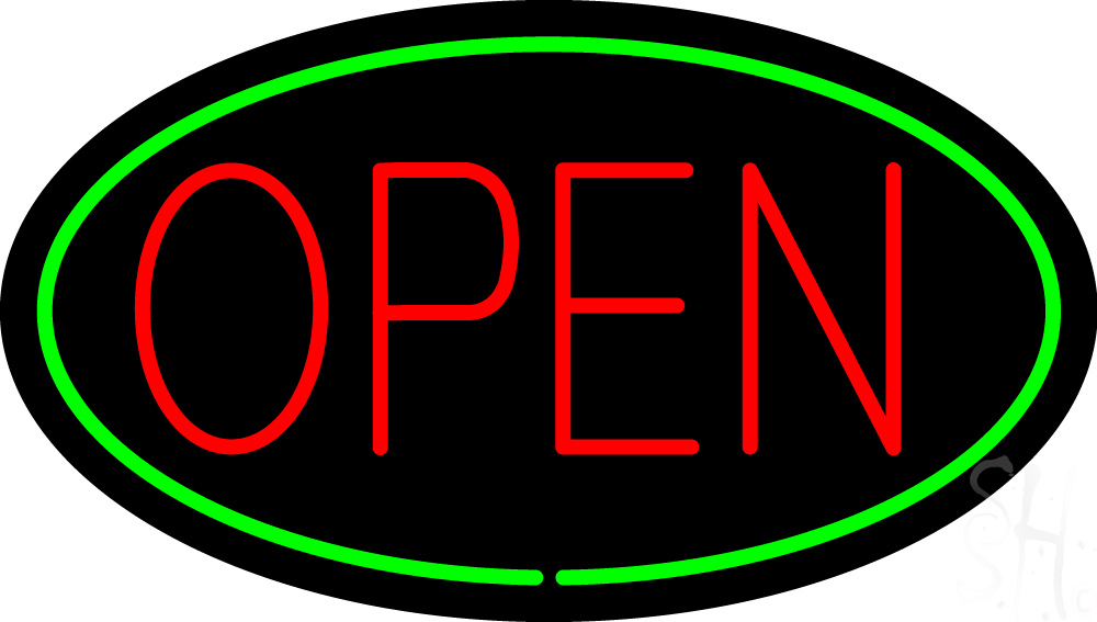 Everything Neon  Red Open Green Oval LED Neon Sign 10 x 24 - inches