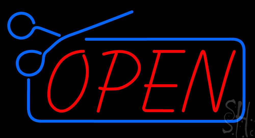 Everything Neon  Red Open with Scissor Logo LED Neon Sign 13 x 24 - inches
