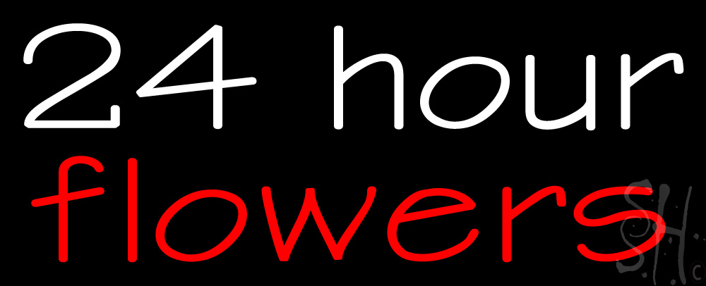 Everything Neon  White 24 Hours Red Flowers LED Neon Sign 10 x 24 - inches