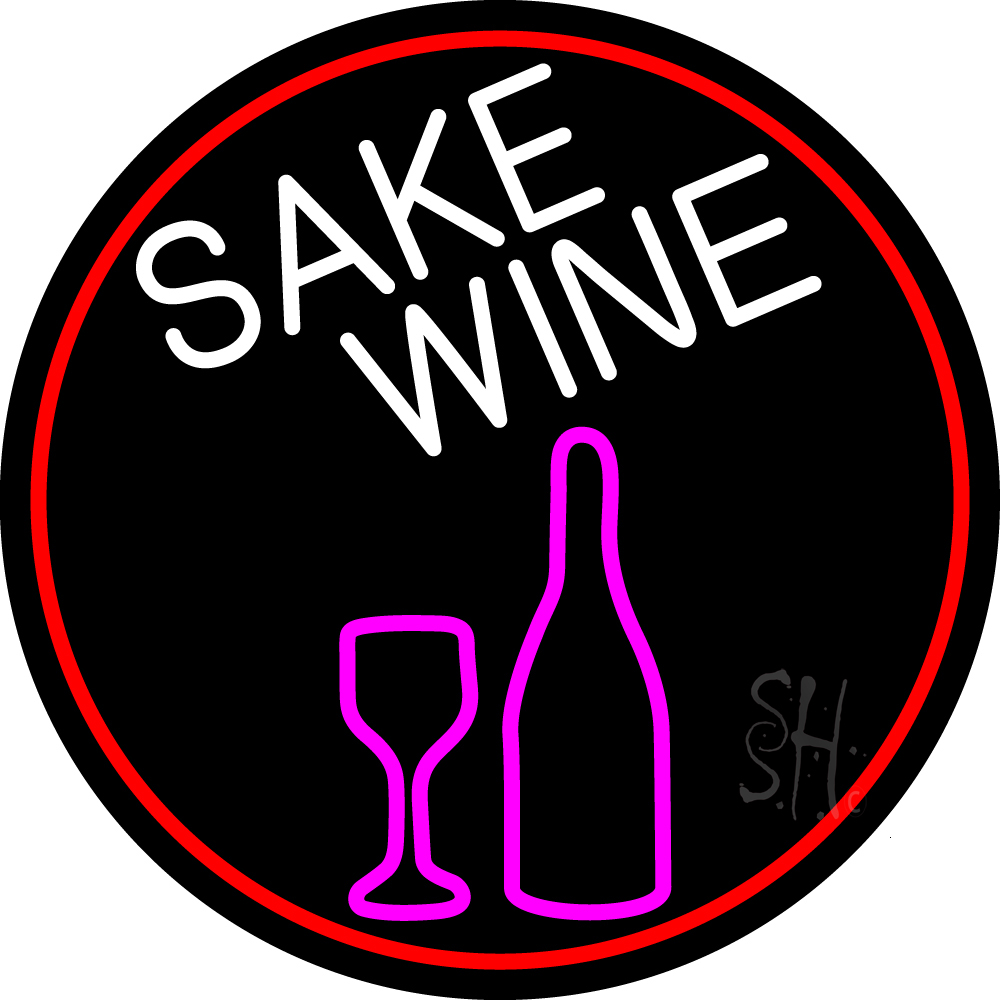 Everything Neon N105-16073 Sake Wine Bottle Glass Oval With Red Border LED Neon Sign 18 x 18 - inches