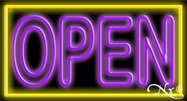 Everything Neon N100-06380 Double Stroke Purple Open With Yellow Border LED Neon Sign 13 x 24 - inches