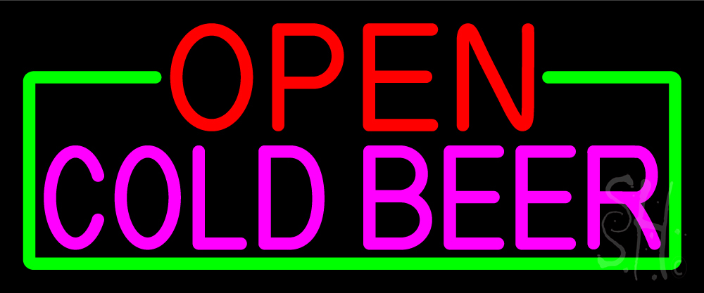Everything Neon  Open Cold Beer With Green Border LED Neon Sign 6 x 15 - inches