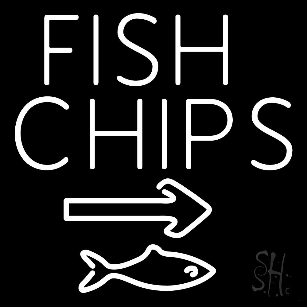 N105-2858-clear White Fish & Chips with Arrow Clear Backing Neon Sign - 24 in. Tall x 24 in. Wide