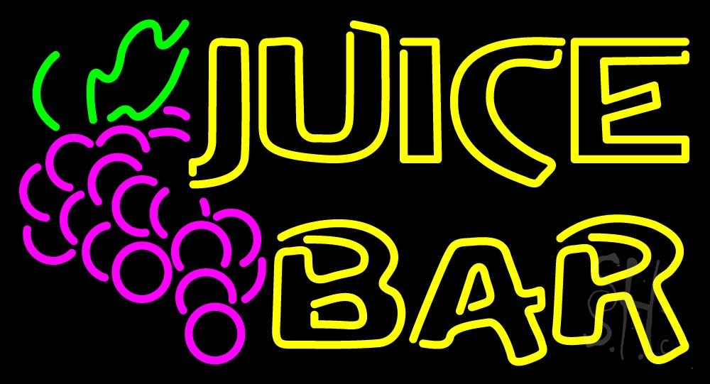 N105-2880-clear Double Stroke Juice Bar with Grapes Clear Backing Neon Sign - Yellow, Pink, White & Green - 20 in. Tall x 37 in. Wide