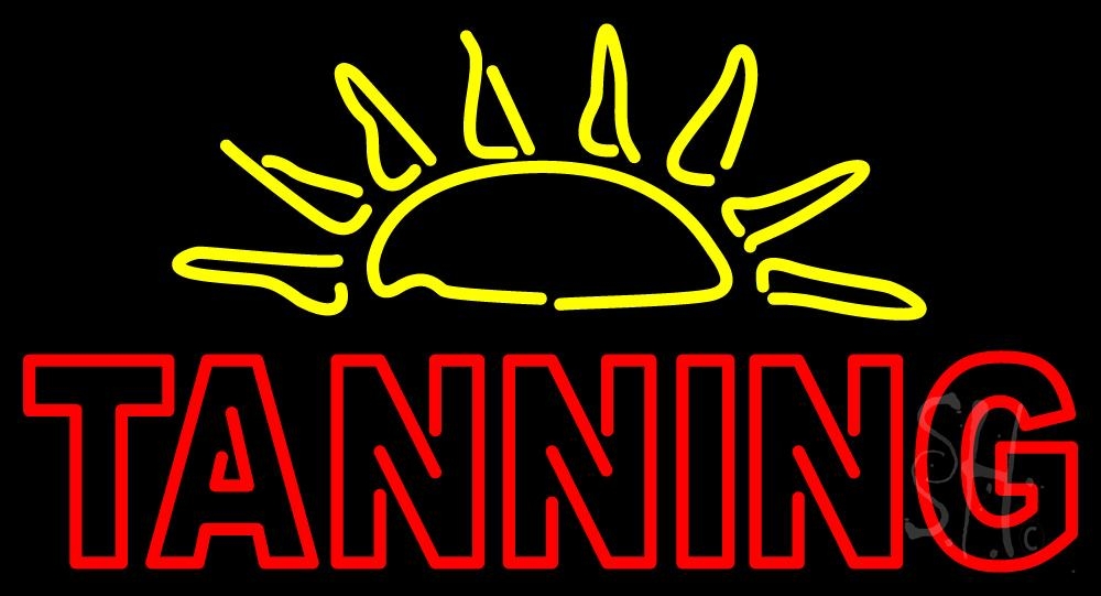 N105-2924-clear Tanning with Sun Rays Clear Backing Neon Sign - Red, Blue & Yellow - 20 in. Tall x 37 in. Wide