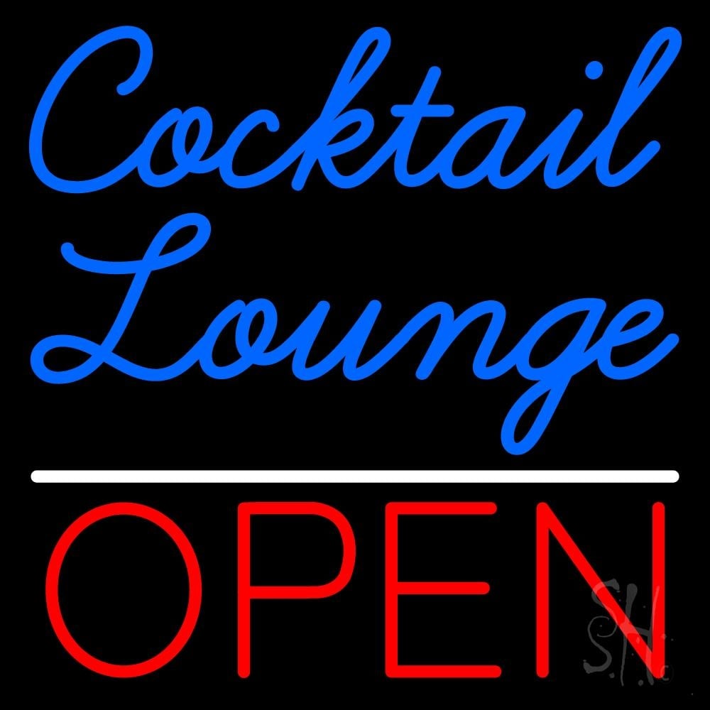 Cursive Cocktail Lounge Open 1 Clear Backing Neon Sign - Blue, White & Red - 24 in. Tall x 24 in. Wide