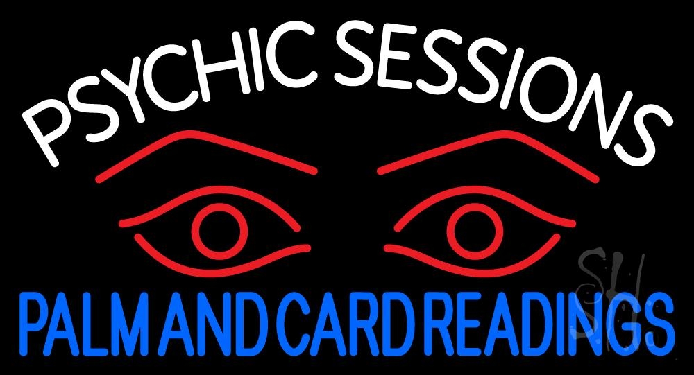 White Psychic Sessions with Red Eye Clear Backing Neon Sign - Red, White & Blue - 20 in. Tall x 37 in. Wide