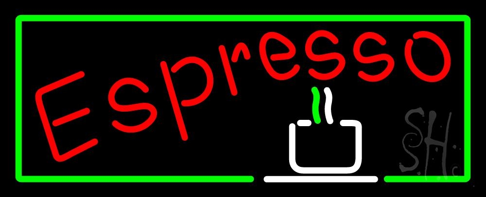 Red Espresso with Green Borders Clear Backing Neon Sign - Green, Red & White - 13 in. Tall x 32 in. Wide