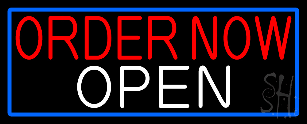 Order Now Open with Blue Border Clear Backing Neon Sign - Red, White & Blue - 13 in. Tall x 32 in. Wide