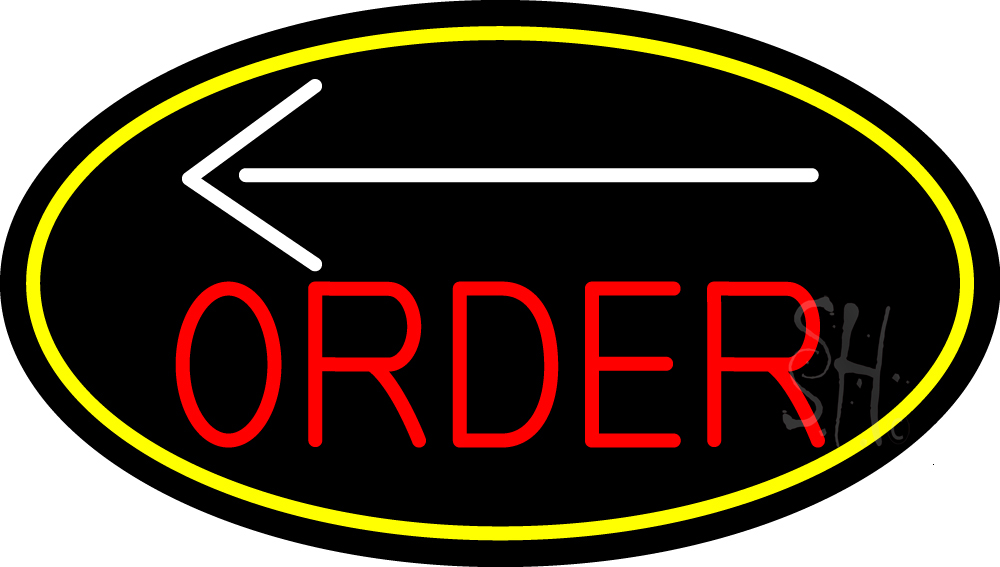 N105-15837-clear Order with Arrow Oval with Yellow Border Clear Backing Neon Sign - Yellow, White & Red - 17 in. Tall x 30 in. Wide