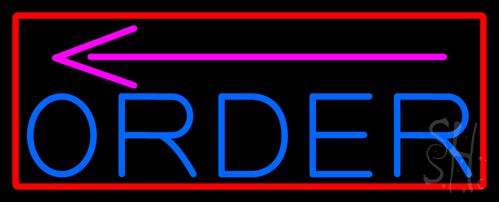 N105-15838-clear Order with Arrow with Red Border Clear Backing Neon Sign - Red, Blue & Pink - 13 in. Tall x 32 in. Wide
