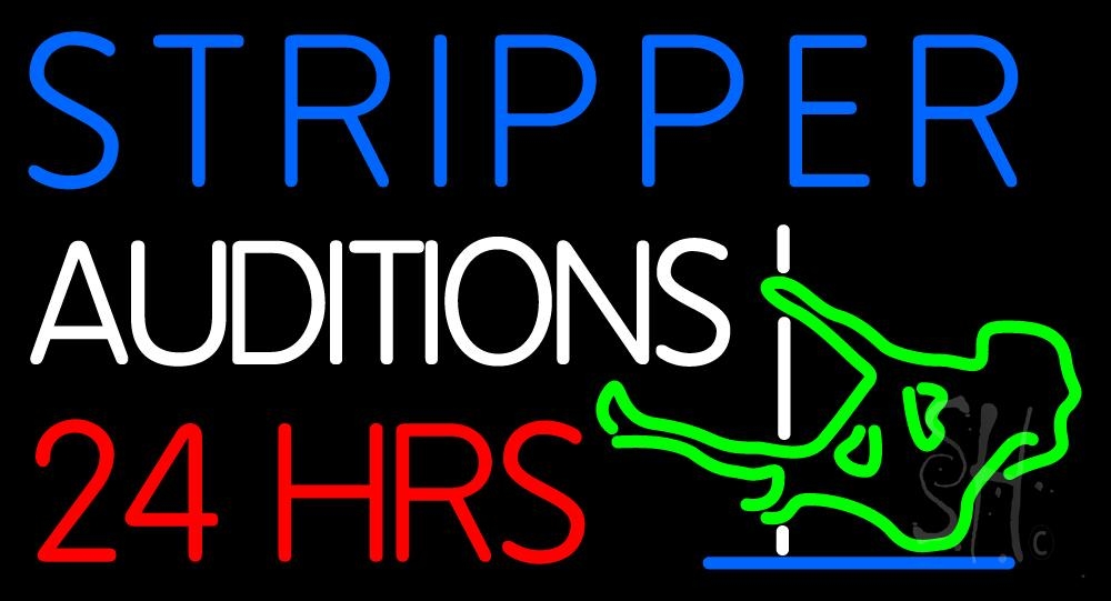 N105-1584-clear Stripper Auditions 24 Hrs Clear Backing Neon Sign - Multi Color - 20 in. Tall x 37 in. Wide