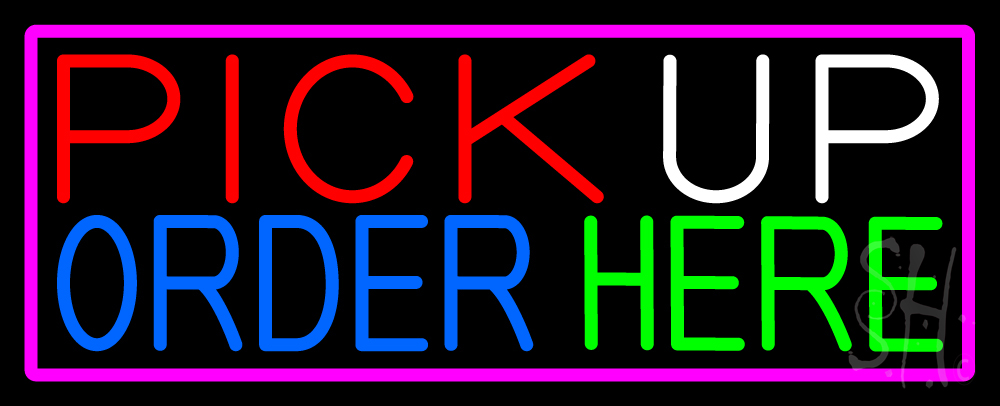N105-15867-clear Pick Up Order Here with Pink Border Clear Backing Neon Sign - Multi Color - 13 in. Tall x 32 in. Wide