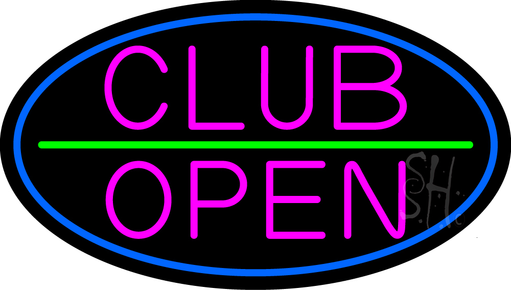 N105-15876-clear Pink Club Open Oval with Blue Border Clear Backing Neon Sign - Green, Pink & Blue - 17 in. Tall x 30 in. Wide