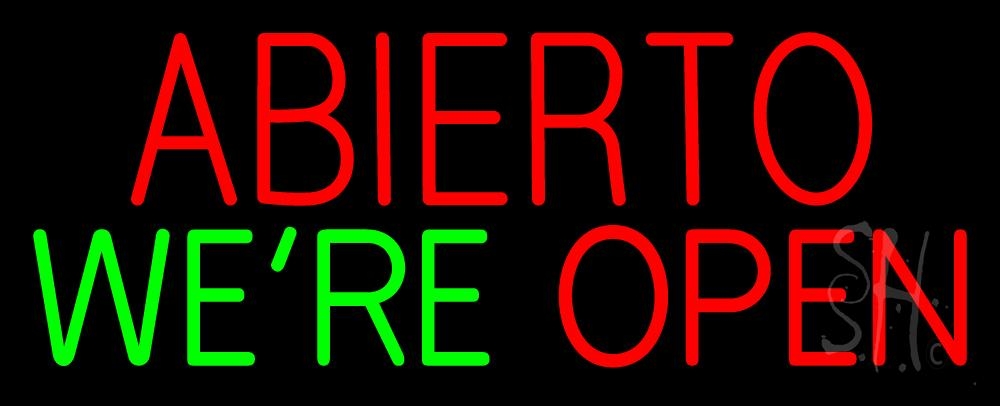 N105-1991-clear Abierto We Are Open Clear Backing Neon Sign - Red & Green - 13 in. Tall x 32 in. Wide