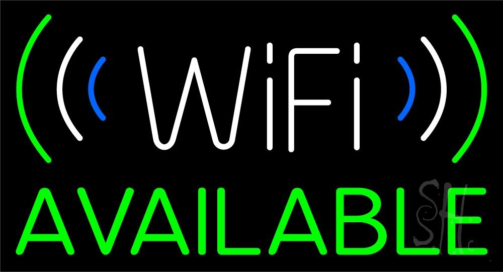 Wifi Available with Logo Clear Backing Neon Sign - Green, Blue & White - 20 in. Tall x 37 in. Wide