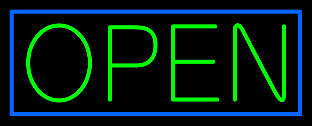 N100-06336-clear Blue Border with Green Open Clear Backing Neon Sign - Blue & Green - 10 in. Tall x 24 in. Wide