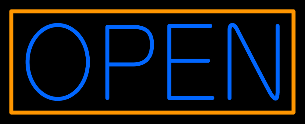N100-06339-clear Blue Open with Orange Border Clear Backing Neon Sign - Blue & Orange - 13 in. Tall x 32 in. Wide