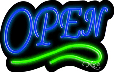 N100-06344-clear Deco Style Blue Open with Green Line Clear Backing Neon Sign - Blue & Green - 14 in. Tall x 22 in. Wide