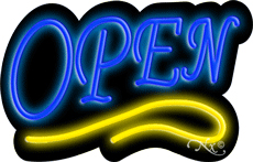 N100-06346-clear Deco Style Blue Open with Yellow Line Clear Backing Neon Sign - Blue & Yellow - 14 in. Tall x 22 in. Wide