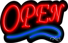 N100-06363-clear Deco Style Red Open with Blue Line Clear Backing Neon Sign - Red & Blue - 14 in. Tall x 22 in. Wide