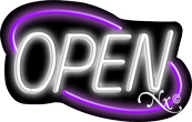 N100-06367-clear Deco Style White Open with Purple Border Clear Backing Neon Sign - White & Purple - 14 in. Tall x 22 in. Wide