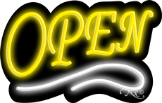 N100-06371-clear Deco Style Yellow Open with White Line Clear Backing Neon Sign - Yellow & White - 14 in. Tall x 22 in. Wide