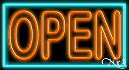 N100-06375-clear Double Stroke Orange Open with Aqua Border Clear Backing Neon Sign - Orange & Turquoise - 20 in. Tall x 37 in. Wide