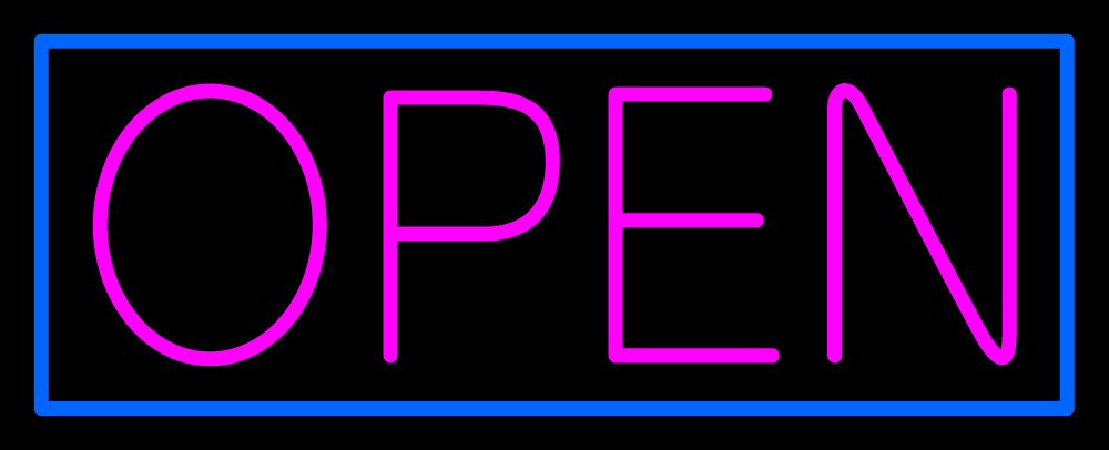 N100-06418-clear Pink Open with Blue Border Clear Backing Neon Sign - Pink & Blue - 13 in. Tall x 32 in. Wide