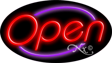 N100-06436-clear Red Open with Purple Border Oval Animated Clear Backing Neon Sign - Red & Purple - 17 in. Tall x 30 in. Wide