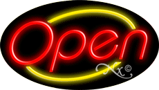 N100-06438-clear Red Open with Yellow Border Oval Animated Clear Backing Neon Sign - Red & Yellow - 17 in. Tall x 30 in. Wide
