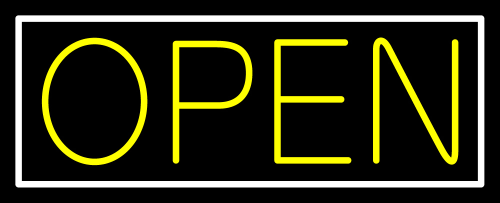 N100-06461-clear Yellow Open with White Border Clear Backing Neon Sign - Yellow & White - 13 in. Tall x 32 in. Wide