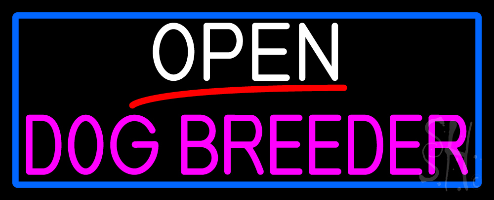 N105-16632-clear Open Dog Breeder with Blue Border Clear Backing Neon Sign - Blue, White, Pink & Red - 13 in. Tall x 32 in. Wide