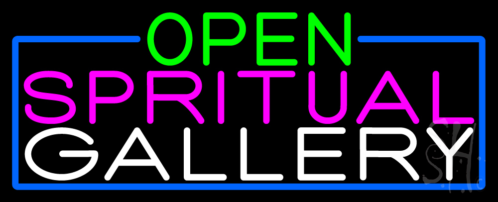 N105-16777-clear Open Spiritual Gallery with Blue Border Clear Backing Neon Sign - Green, Pink, White & Blue - 13 in. Tall x 32 in. Wide