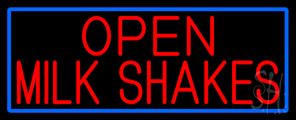 N105-16905-clear Red Open Milk Shakes with Blue Border Clear Backing Neon Sign - Red & Blue - 13 in. Tall x 32 in. Wide