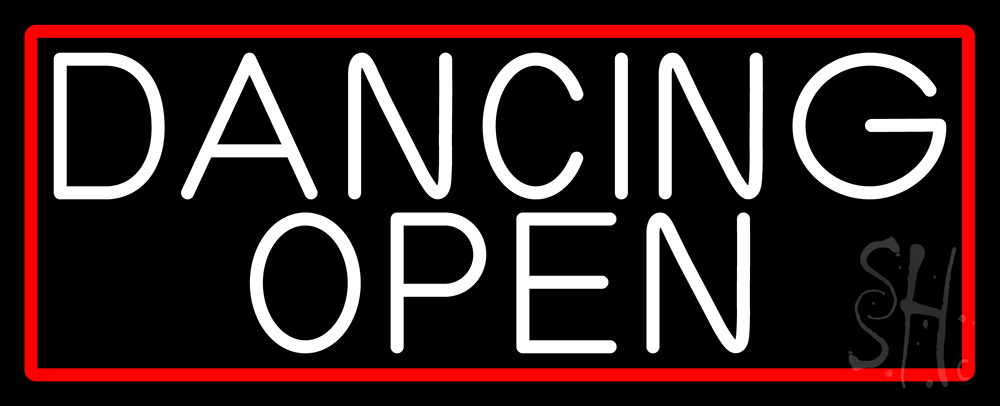N105-16955-clear White Dancing Open with Red Border Clear Backing Neon Sign - Red & White - 13 in. Tall x 32 in. Wide