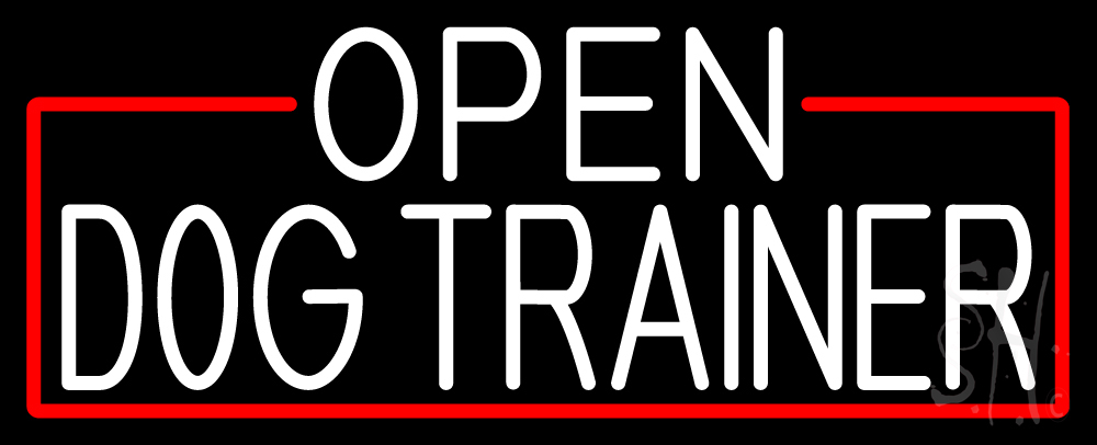 N105-16992-clear White Open Dog Trainer with Red Border Clear Backing Neon Sign - White & Red - 13 in. Tall x 32 in. Wide