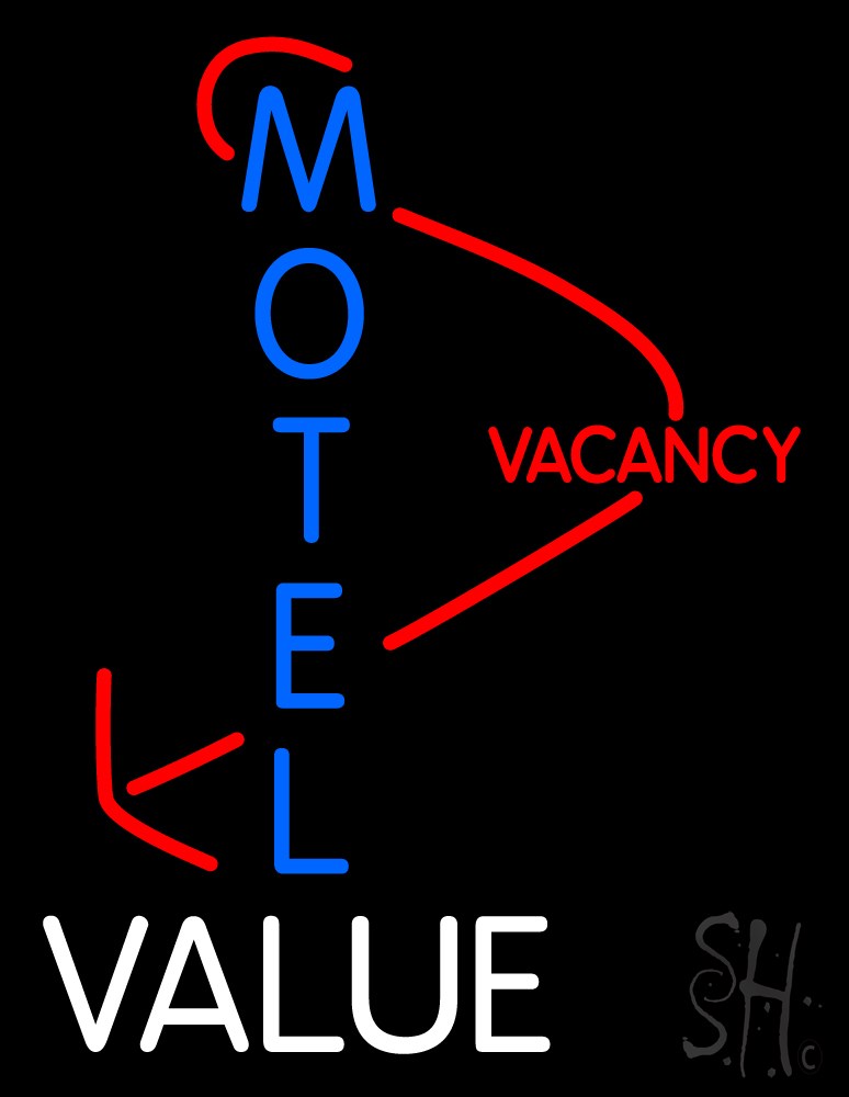 Motel Vacancy Value with Arrow Clear Backing Neon Sign - Blue, Red & White - 31 in. Tall x 24 in. Wide
