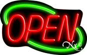 N100-06364-clear Deco Style Red Open with Green Border Clear Backing Neon Sign - Red & Green - 14 in. Tall x 22 in. Wide